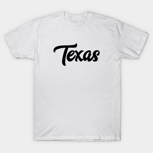 Texas State Black Script T-Shirt by modeoftravel